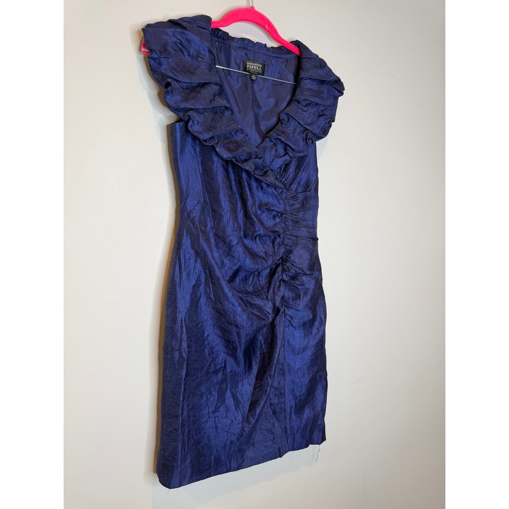 Adrianna Papell Boutique Navy Blue Metallic Ruffle Collar Cocktail Dress 6 - Picture 6 of 9